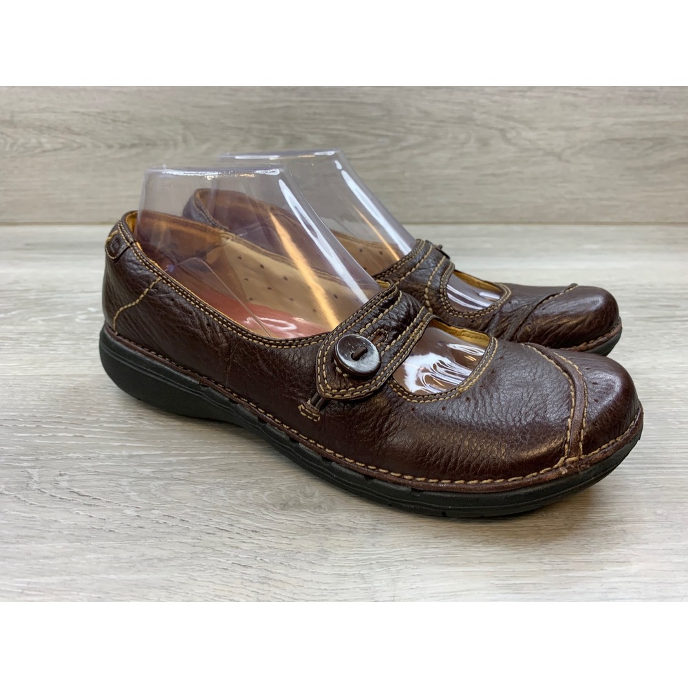 Clarks Unstructured Un.Loop Brown Leather Mary Jane Flats Women's 8 N Shoes